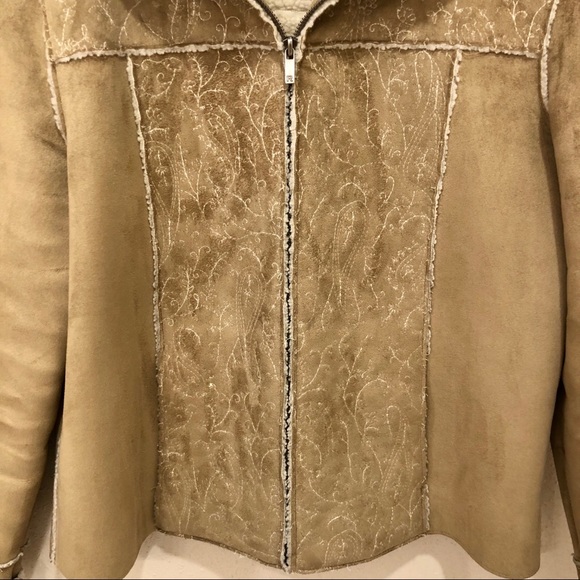 Ralph Lauren Suede Sherpa Lined Embroidered Coat - Picture 3 of 8